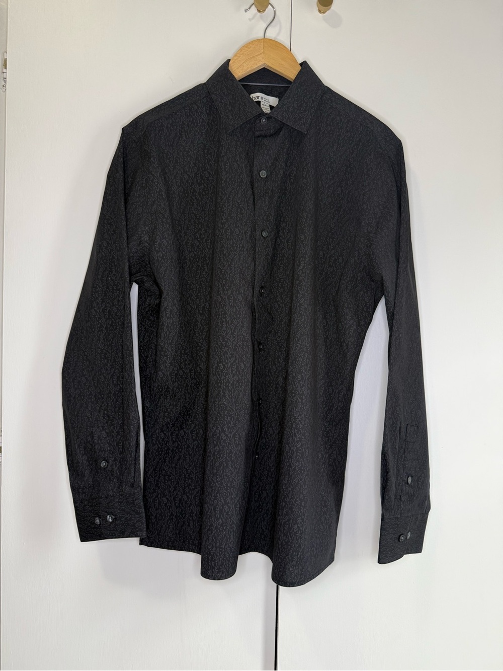 Bar III Black Textured Long-Sleeve Dress Shirt